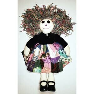 Vintage 22" Raggedy Ann Style Doll w/ Patchwork Dress Handmade & Hand Sewn EUC